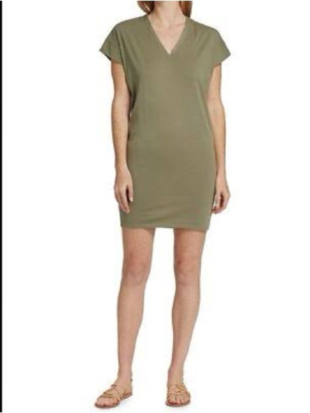 FRAME DENIM Le V Mini Dress in Washed Military Green, sz S